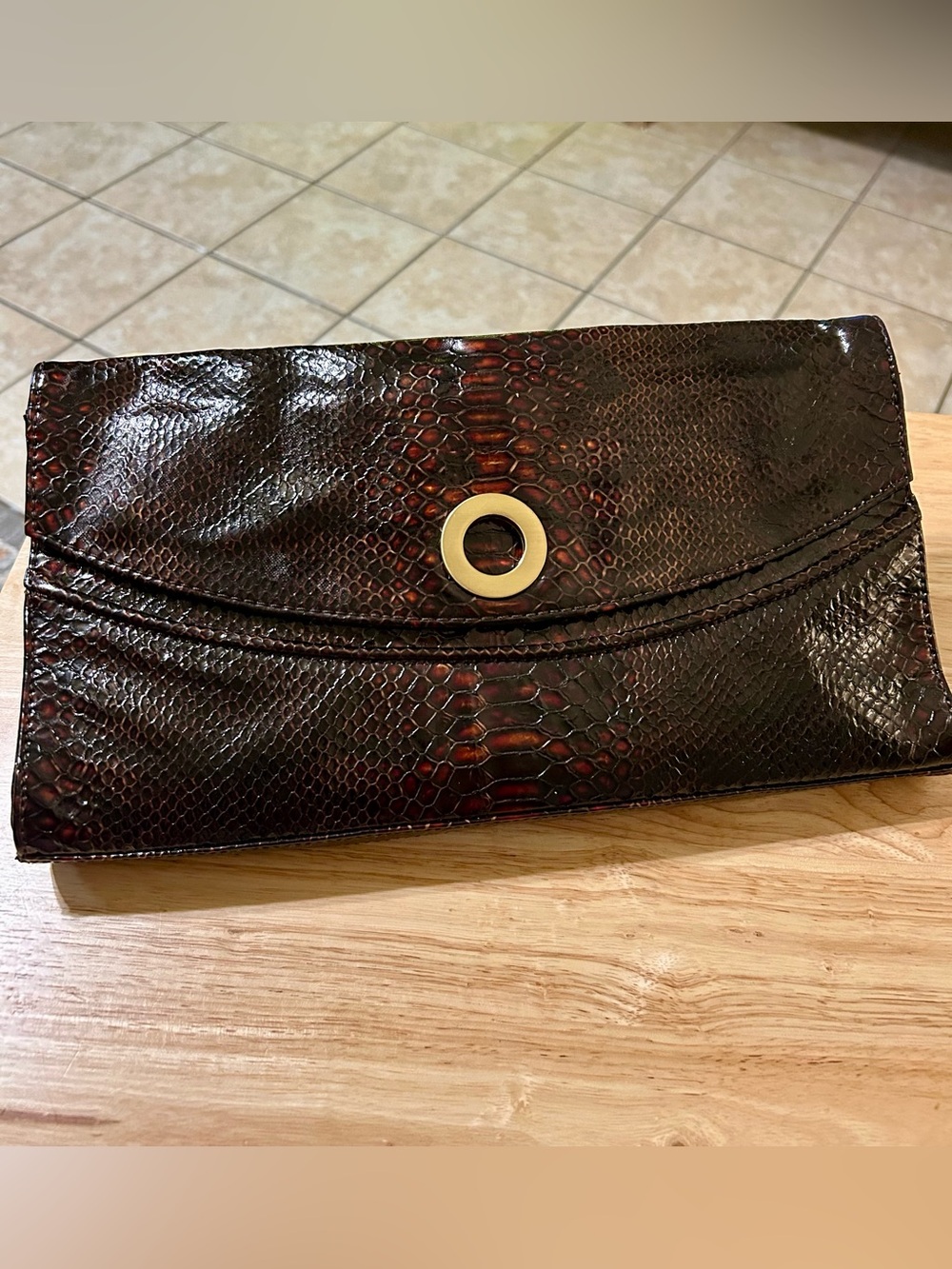 Adrienne Vittadini Signature Croc-Embossed Flap Clutch Purse